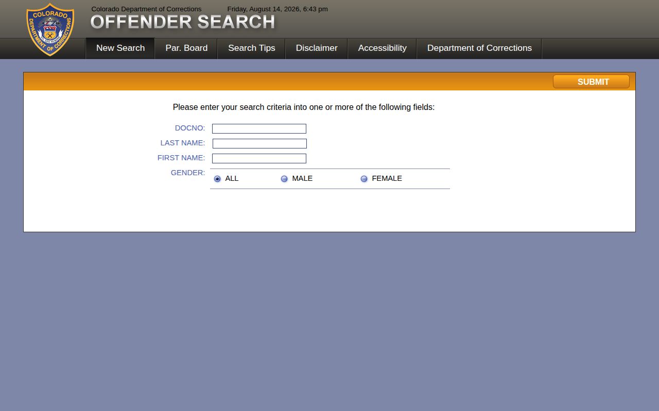 Colorado DOC offender search for Huerfano County records