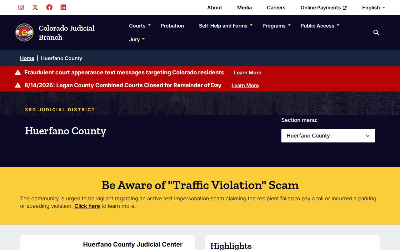 Huerfano County court docket and arrest record search