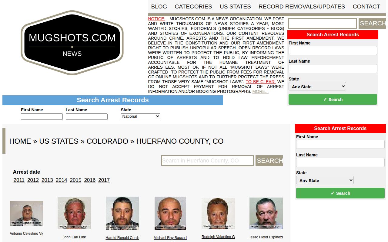 Stale unofficial Huerfano County mugshot archive