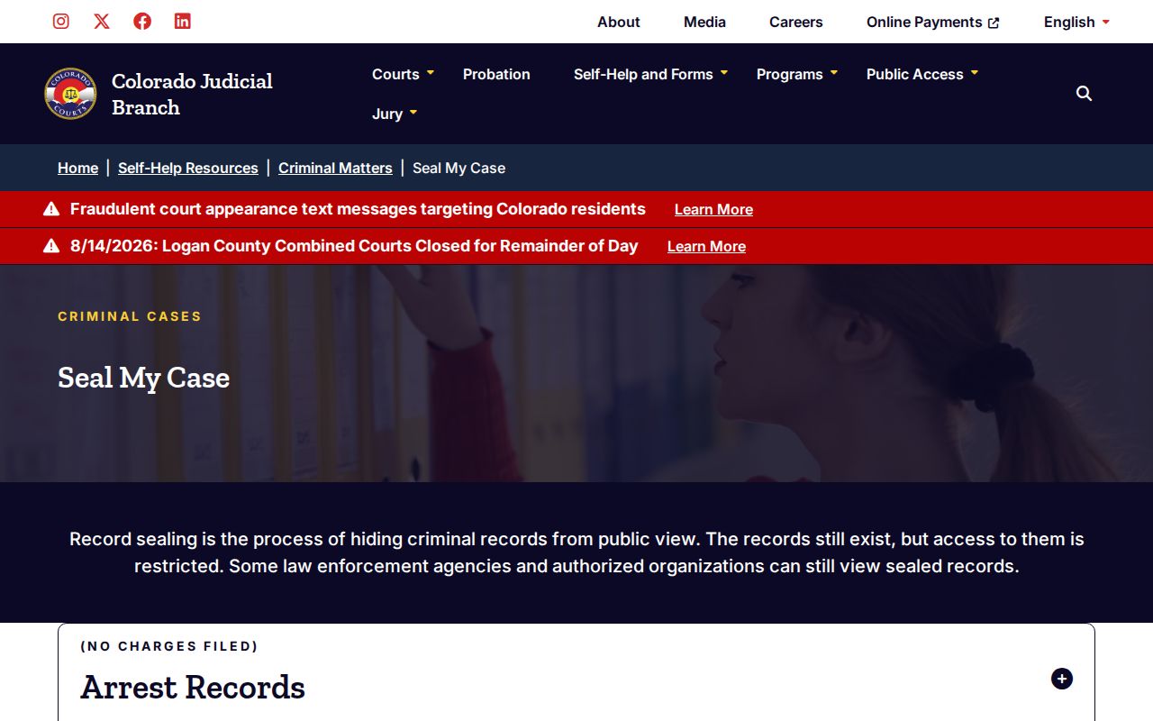 Colorado sealing forms for Huerfano County arrest records